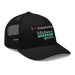 Front right angle of the Midwest Adaptive Sports I Love Somebody at MAS Black Curved Bill Trucker Snapback against a white background