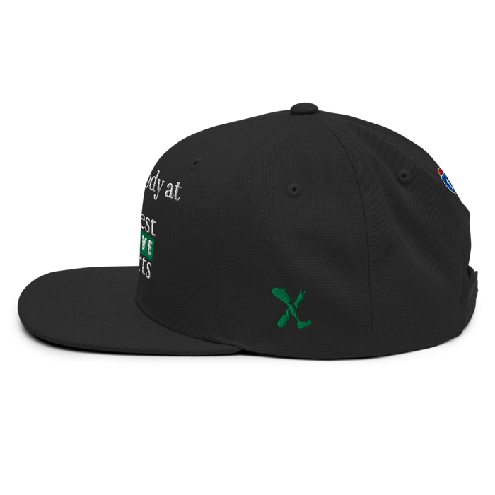 Left angle of the Midwest Adaptive Sports I Love Somebody at MAS Black Flat Bill Snapback against a white background