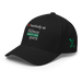 Front left angle of the Midwest Adaptive Sports I Love Somebody at MAS Black Flexfit Curved Bill Fitted against a white background