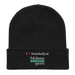 Front angle of the Midwest Adaptive Sports I Love Somebody at MAS Black Organic Beanie laid flat against a white background