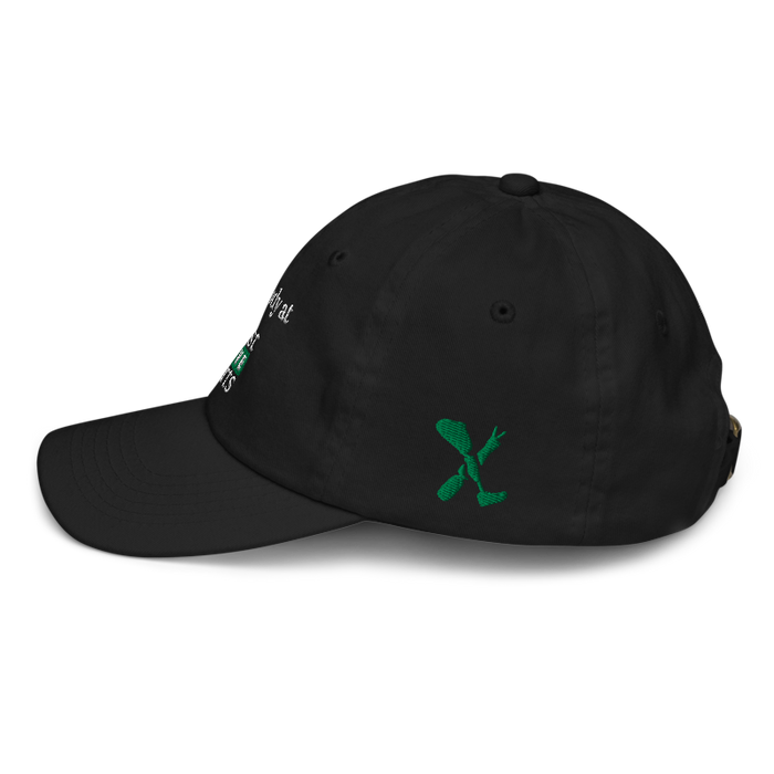 Left angle of the Midwest Adaptive Sports I Love Somebody at MAS Black Youth Dad Hat against a white background