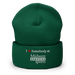 Front angle of the Midwest Adaptive Sports I Love Somebody at MAS Spruce Beanie against a white background