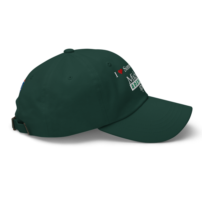 Right angle of the Midwest Adaptive Sports I Love Somebody at MAS Spruce Dad Hat against a white background