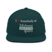 Front angle of the Midwest Adaptive Sports I Love Somebody at MAS Spruce Flat Bill Snapback against a white background