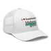 Front right angle of the Midwest Adaptive Sports I Love Somebody at MAS White Curved Bill Trucker Snapback against a white background