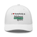 Front angle of the Midwest Adaptive Sports I Love Somebody at MAS White Curved Bill Trucker Snapback against a white background