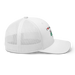 Right angle of the Midwest Adaptive Sports I Love Somebody at MAS White Curved Bill Trucker Snapback against a white background