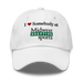 Front angle of the Midwest Adaptive Sports I Love Somebody at MAS White Dad Hat against a white background