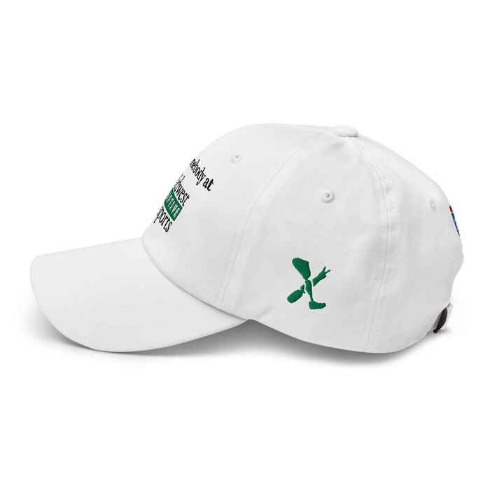 Left angle of the Midwest Adaptive Sports I Love Somebody at MAS White Dad Hat against a white background