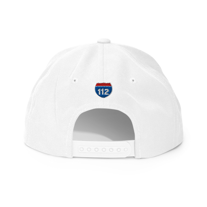 Back angle of the Midwest Adaptive Sports I Love Somebody at MAS White Flat Bill Snapback against a white background