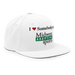 Front right angle of the Midwest Adaptive Sports I Love Somebody at MAS White Flat Bill Snapback against a white background