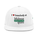 Front angle of the Midwest Adaptive Sports I Love Somebody at MAS White Flat Bill Snapback against a white background