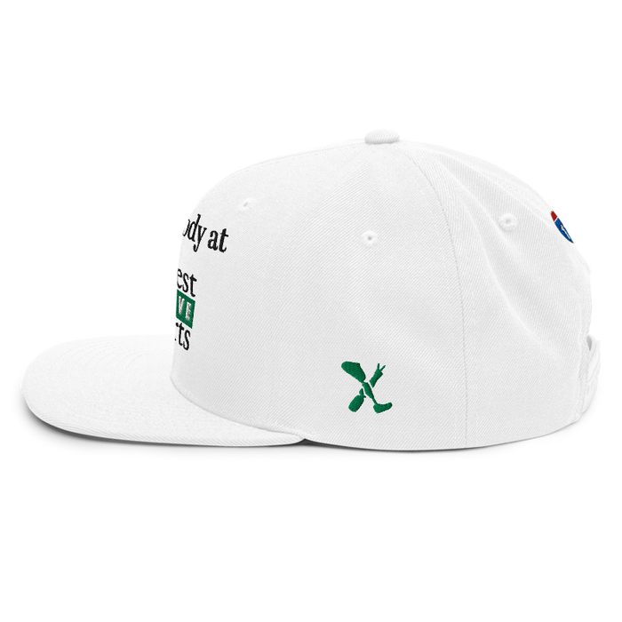 Left angle of the Midwest Adaptive Sports I Love Somebody at MAS White Flat Bill Snapback against a white background
