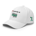 Front left angle of the Midwest Adaptive Sports I Love Somebody at MAS White Flexfit Curved Bill Fitted against a white background