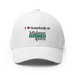 Front angle of the Midwest Adaptive Sports I Love Somebody at MAS White Flexfit Curved Bill Fitted against a white background