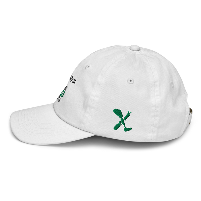 Left angle of the Midwest Adaptive Sports I Love Somebody at MAS White Youth Dad Hat against a white background