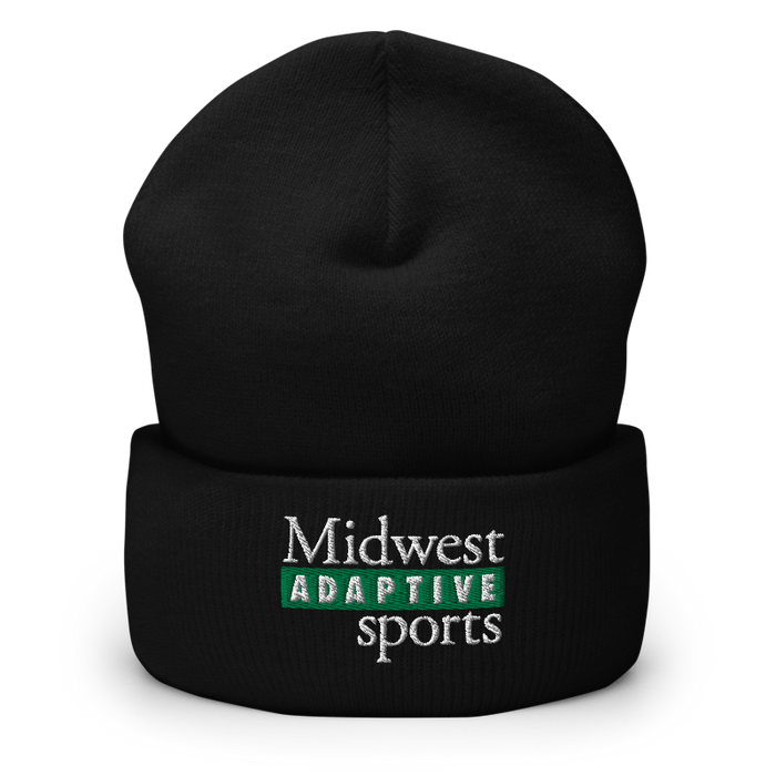 Front angle of the Midwest Adaptive Sports Logo Black Beanie against a white background