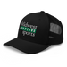 Front left angle of the Midwest Adaptive Sports Logo Black Curved Bill Trucker Snapback against a white background