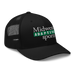 Front right angle of the Midwest Adaptive Sports Logo Black Curved Bill Trucker Snapback against a white background