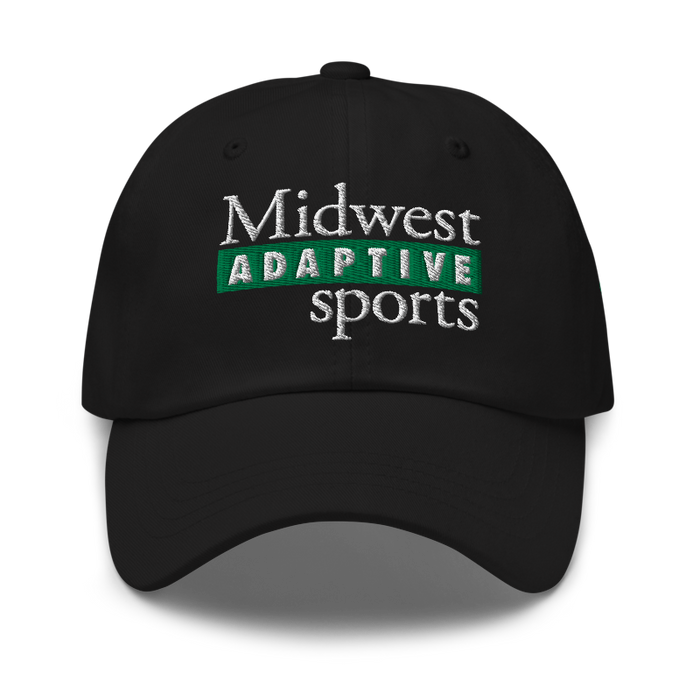 Front angle of the Midwest Adaptive Sports Logo Black Dad Hat against a white background
