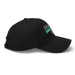 Right angle of the Midwest Adaptive Sports Logo Black Dad Hat against a white background