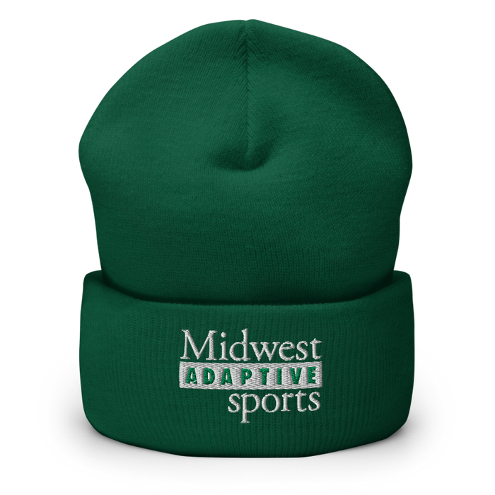 Front angle of the Midwest Adaptive Sports Logo Spruce Beanie against a white background