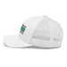 Left angle of the Midwest Adaptive Sports Logo White Curved Bill Trucker Snapback against a white background