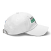 Right angle of the Midwest Adaptive Sports Logo White Dad Hat against a white background