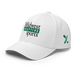 Front left angle of the Midwest Adaptive Sports Logo White Flexfit Curved Bill Fitted against a white background