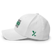 Left angle of the Midwest Adaptive Sports Logo White Flexfit Curved Bill Fitted against a white background