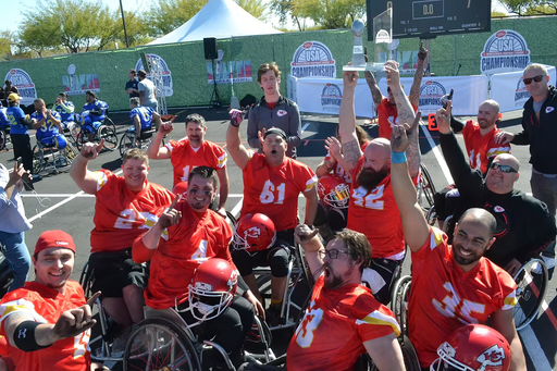 MAS Kansas City Chiefs celebrate winning the Wheelchair Football Superbowl