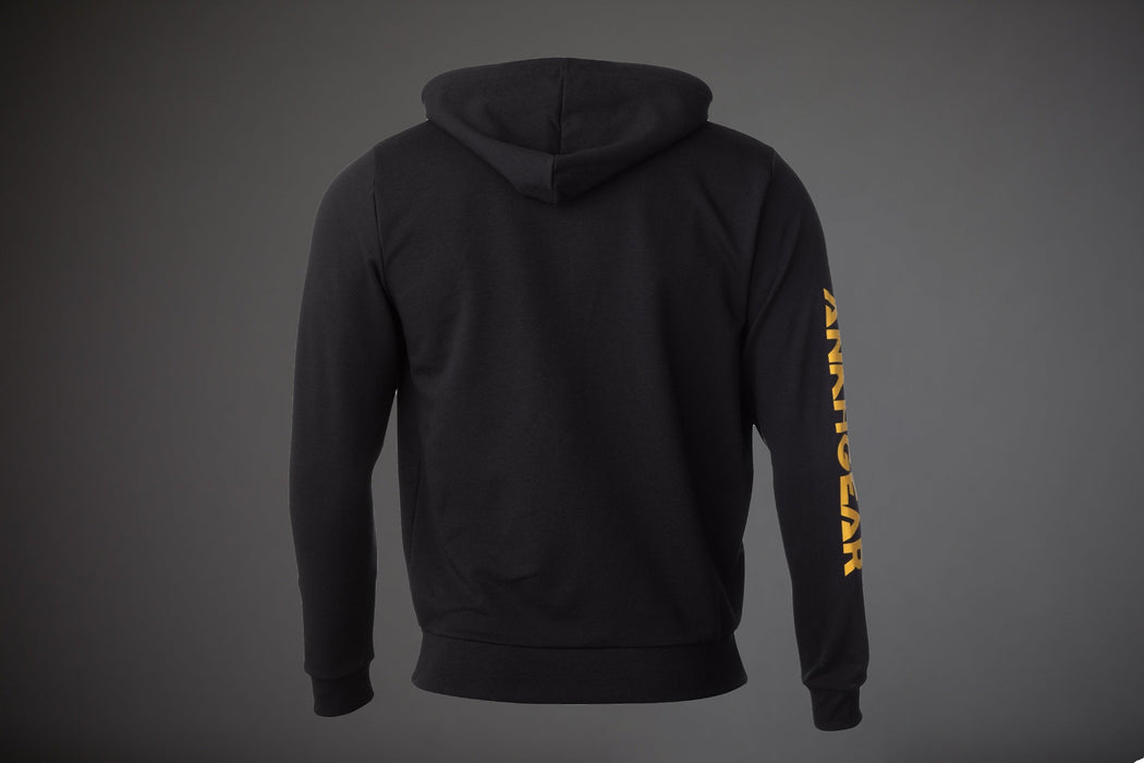 MagZip Adaptive Lightweight Hoodie with Magnetic Zipper chest logo back on a dark grey background