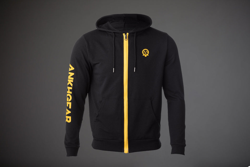 MagZip Adaptive Lightweight Hoodie with Magnetic Zipper chest logo on a dark grey background
