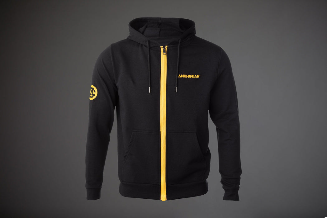 MagZip Adaptive Lightweight Hoodie with Magnetic Zipper arm logo on a dark grey background