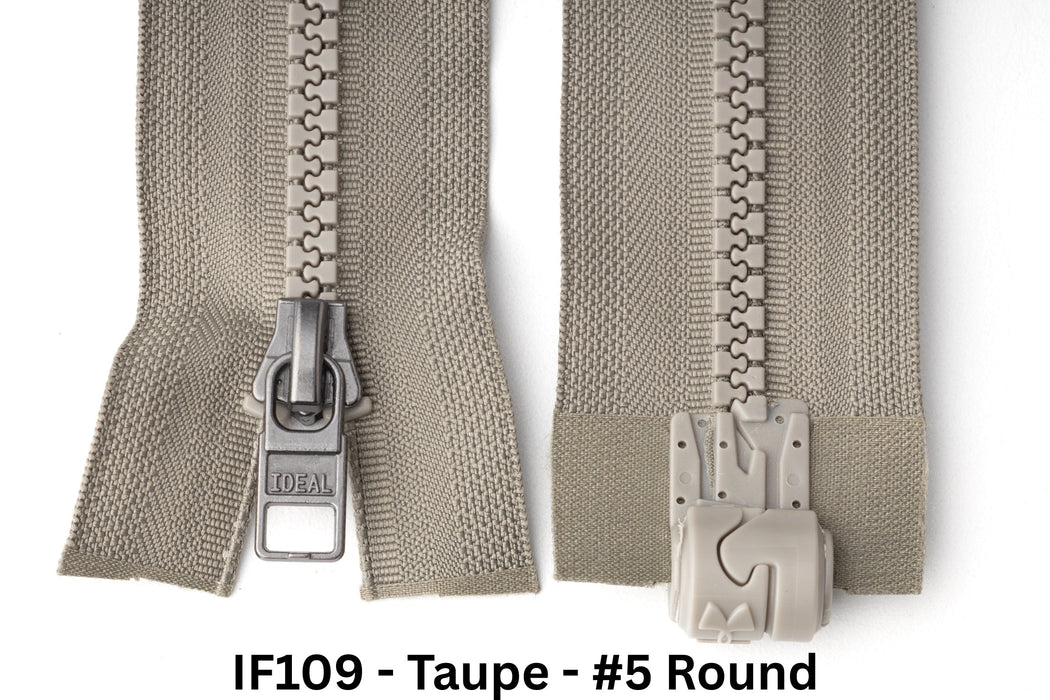 MagZip Magnetic Zipper Top Stopped Round Base #5 IF109 Taupe on a white background