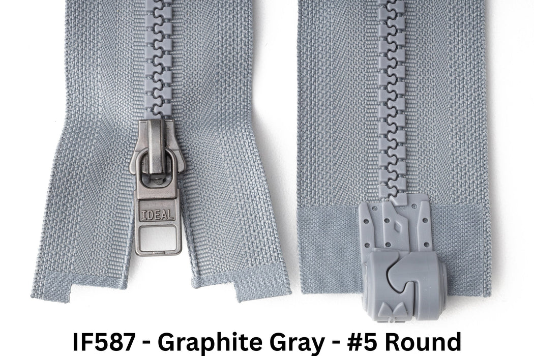 MagZip Magnetic Zipper Top Stopped Round Base #5 IF587 Graphite Gray on a white background