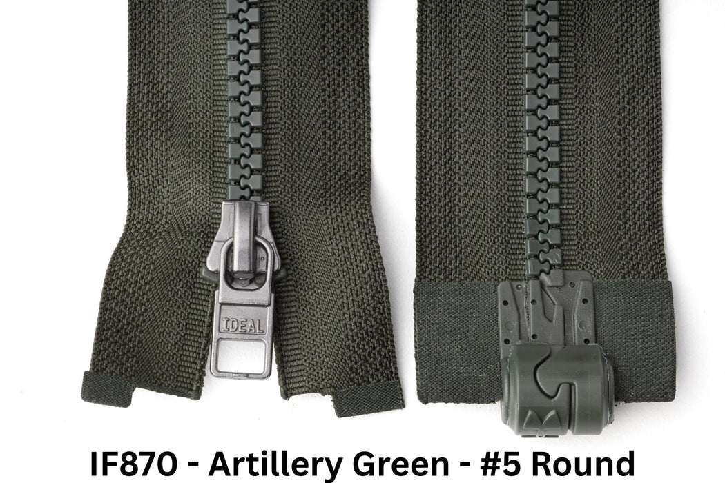 MagZip Magnetic Zipper Top Stopped Round Base #5 IF870 Artillery Green on a white background