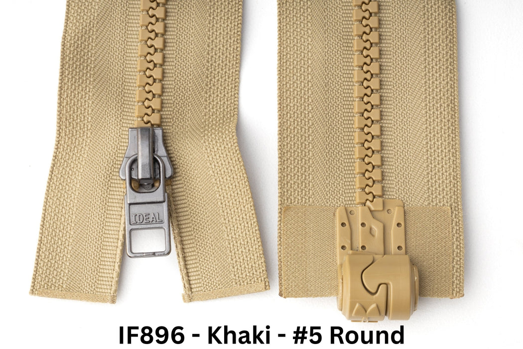 MagZip Magnetic Zipper Top Stopped Round Base #5 IF896 Khaki on a white background