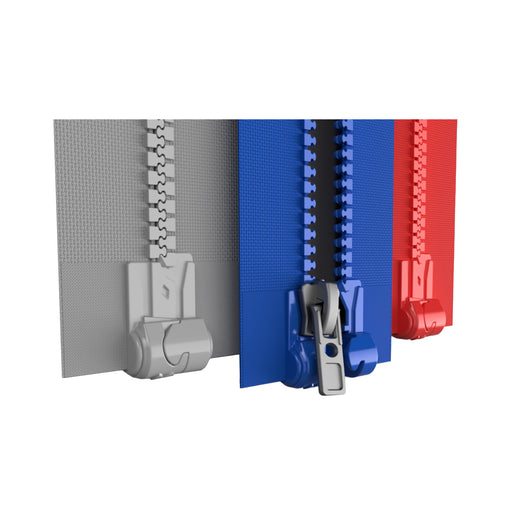 Set of MagZip Magnetic Zippers in gray, blue, black, and red on a white background