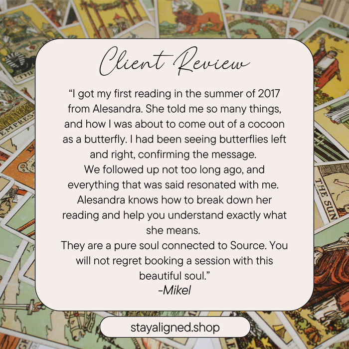 Mikel client testimonial for Stay Aligned Tarot Oracle Reading