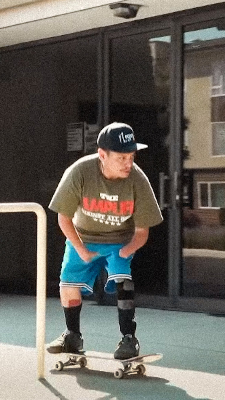 Team Amplife® Ambassador Oscar Loreto, Jr. skating while wearing the Amplife® Against All Odds T-Shirt