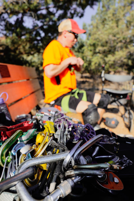 Climbing equipment in an outdoor setting.