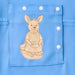 Close-up of the snap-closed chest pocket on the PediaTech Apparel LineWear Central Line Access Baby & Toddler Bodysuit in light blue (Sky Lullaby Edition), printed with an illustrated kangaroo in a dress holding a basket