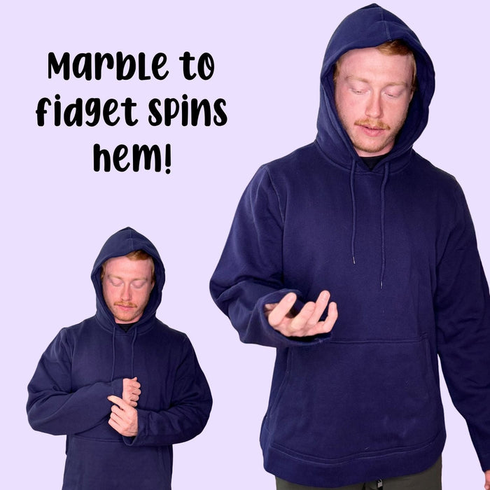 Marble fidget in sleeve cuff detail on the Sense-ational You Marble Maze Fidget Hoodie for bilateral sensory input