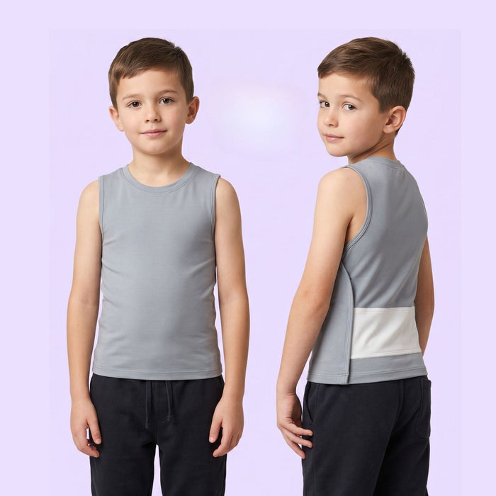 Sense-ational You Adjustable Compression Sensory Youth Undershirt Tank Top, grey, front view