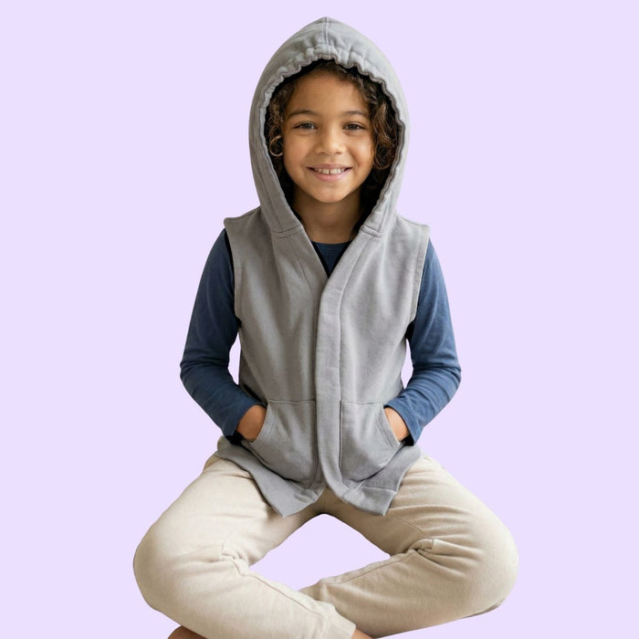 Sense-ational You QuietSense Sound Reducing Sensory Youth Vest modeled on a white background