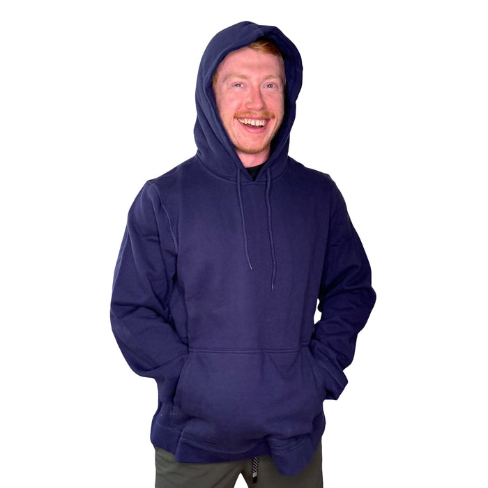 Sense-ational You Marble Maze Fidget Hoodie, navy, front view showing front pocket with hidden marble maze