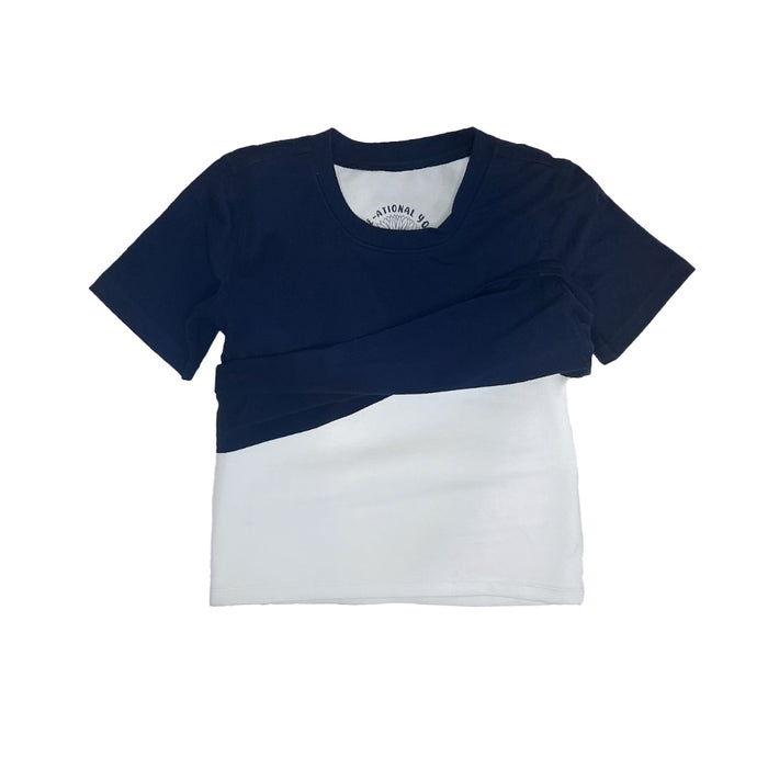 Sense-ational You Compression Lined Navy Youth T-Shirt showing the compression on a white background