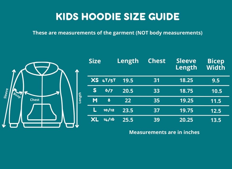 Sense-ational You Kids Hoodie Size Guide
