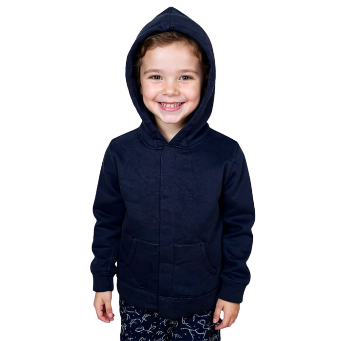 Child wearing a Sense-ational You QuietSense Sound Reducing Sensory Navy Youth Hoodie on a white background